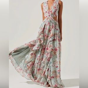 Astr The Label Noya Dress in Aqua & Pink Floral